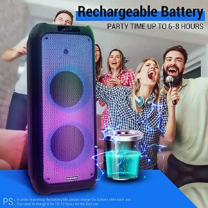 Portable Karaoke Speaker Karaoke Machine System 200 Watt Peak Power Bluetooth for Adults Kids PA Stereo with Dual 10 " Woofer, DJ Lights, 2 Wireless Mics, LCD Screen, Recording/MP3/USB/TF