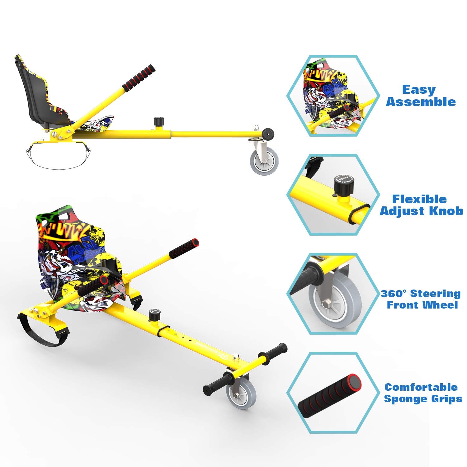 EVERCROSS Hoverboard Seat Attachment, New Gen Hoverboard Seat with Safety Brake System, Hoverboard Attachment with Adjustable Frame Length for 6.5" 8" 10" Hoverboard, Suitable for Kids & Adults