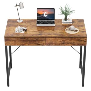 cubicubi computer desk with 2 storage drawers, 40 inch home office writing desk, study table for small space, rustic