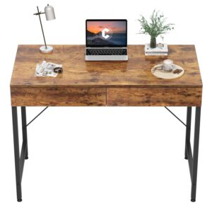 CubiCubi Computer Desk with 2 Storage Drawers, 40 inch Home Office Writing Desk, Study Table for Small Space, Rustic