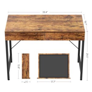 CubiCubi Computer Desk with 2 Storage Drawers, 40 inch Home Office Writing Desk, Study Table for Small Space, Rustic