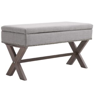homcom 35.75" storage ottoman, upholstered storage bench with hidden space, nailhead trim and x-shaped wood legs, for living room, entryway, bedroom, grey