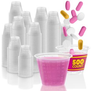stock your home 1 oz disposable medicine cups (500 count) - clear plastic measuring cups - embossed medicine cups for pills, liquid medicine, epoxy, cooking, food sampling, wine tasting, jello shots