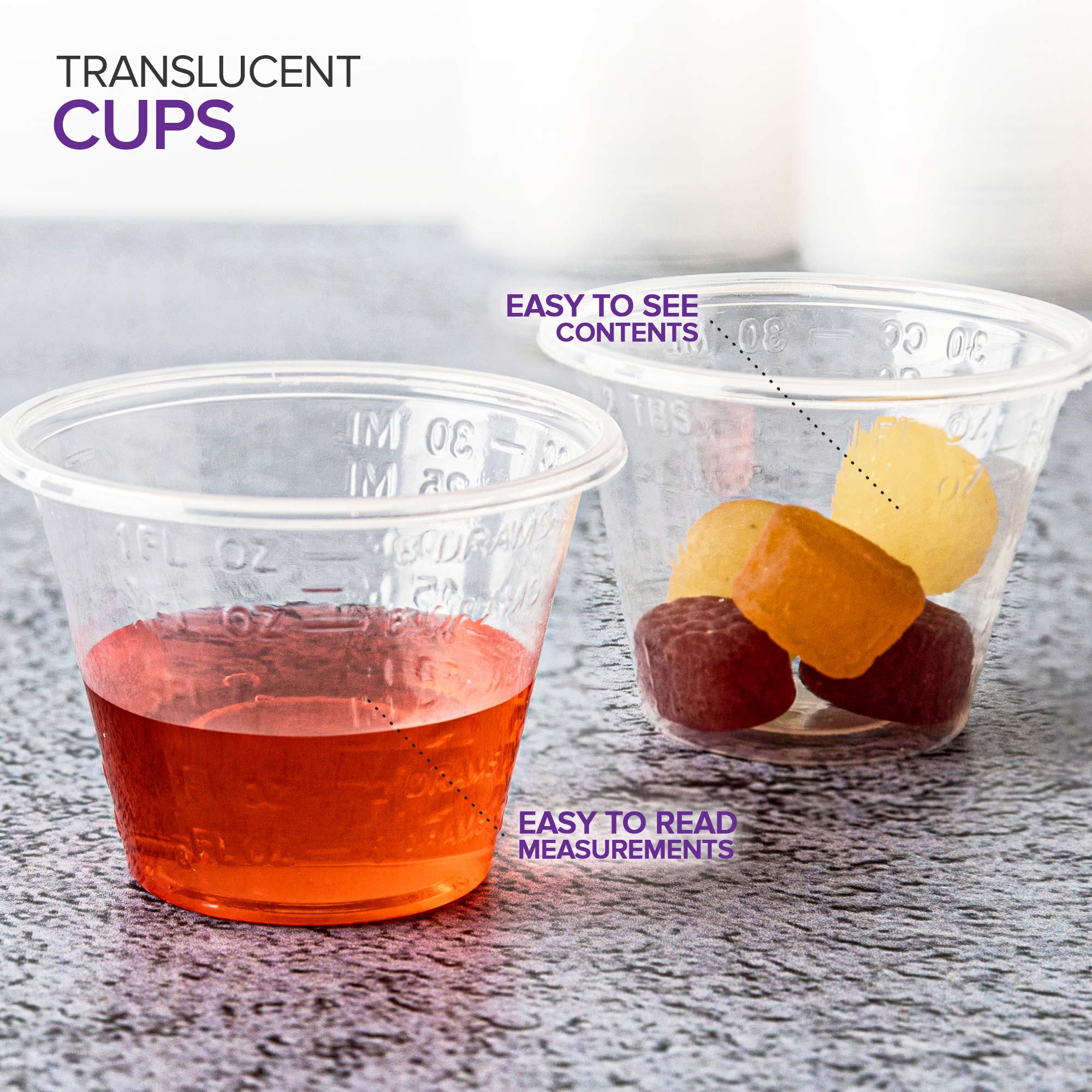 Stock Your Home 1 oz Disposable Medicine Cups (500 Count) - Clear Plastic Measuring Cups - Embossed Medicine Cups for Pills, Liquid Medicine, Epoxy, Cooking, Food Sampling, Wine Tasting, Jello Shots