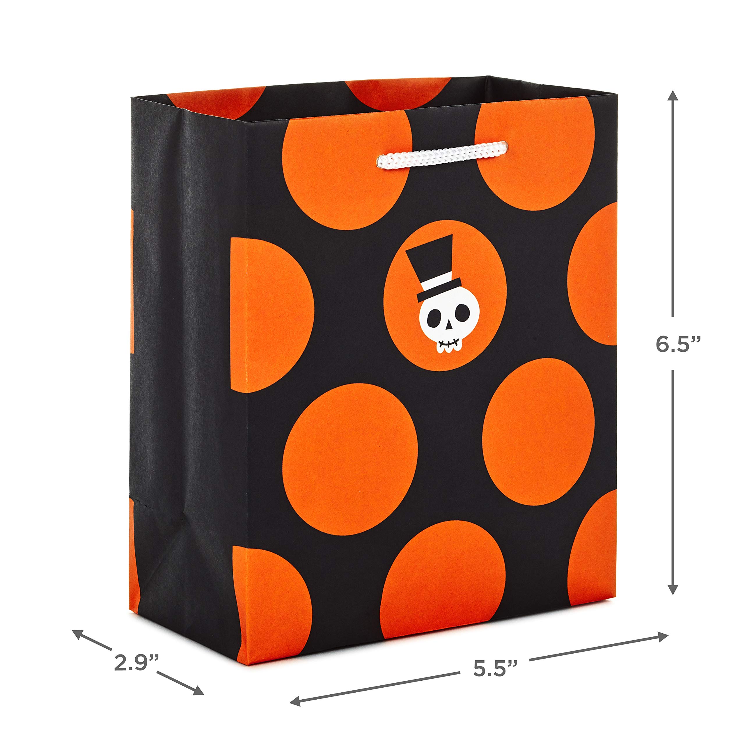 Hallmark Halloween Bag Bundle (8 Small Gift Bags, 2 Designs: Pumpkin and Stripes, Skull and Polka Dots) for Halloween Party Favors, Dinner Parties, Treats for Coworkers, Neighbors, Friends