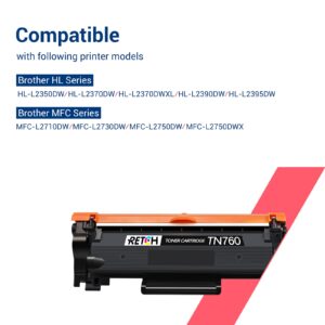 RETCH Compatible Toner Cartridge Replacement for Brother TN760 TN-760 TN730 to Use with HL-L2350DW HL-L2395DW HL-L2390DW HL-L2370DW MFC-L2750DW MFC-L2710DW DCP-L2550DW Printer (Black,2 Pack)