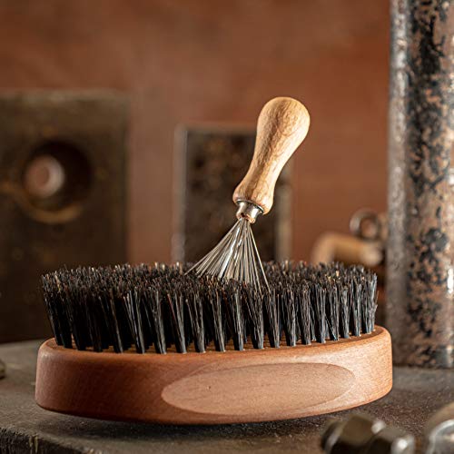 ZilberHaar – Men's Hair Brush Stiff – Slanted Bristles for Dual Strength Hair and Beard Brush – Natural Boar Bristles and Pearwood – Military Style Mens Boar Hair Brush