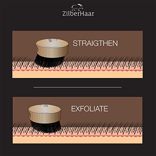 ZilberHaar – Men's Hair Brush Stiff – Slanted Bristles for Dual Strength Hair and Beard Brush – Natural Boar Bristles and Pearwood – Military Style Mens Boar Hair Brush