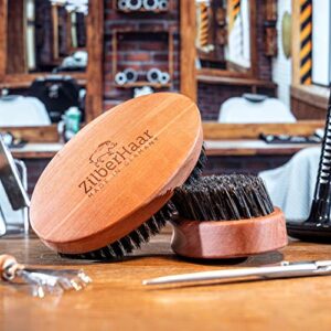 ZilberHaar – Men's Hair Brush Stiff – Slanted Bristles for Dual Strength Hair and Beard Brush – Natural Boar Bristles and Pearwood – Military Style Mens Boar Hair Brush