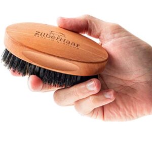 ZilberHaar – Men's Hair Brush Stiff – Slanted Bristles for Dual Strength Hair and Beard Brush – Natural Boar Bristles and Pearwood – Military Style Mens Boar Hair Brush