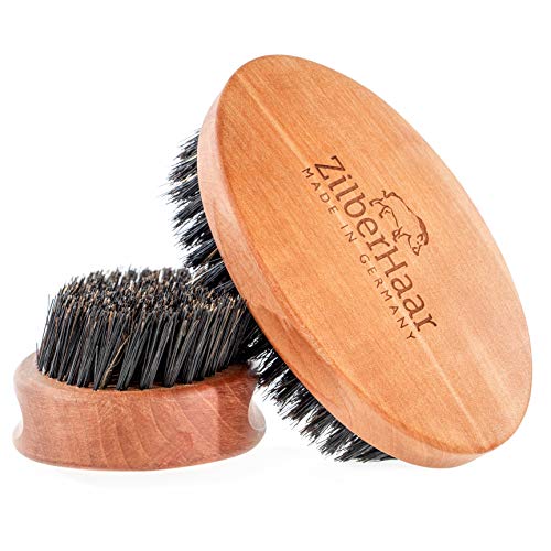 ZilberHaar – Men's Hair Brush Stiff – Slanted Bristles for Dual Strength Hair and Beard Brush – Natural Boar Bristles and Pearwood – Military Style Mens Boar Hair Brush