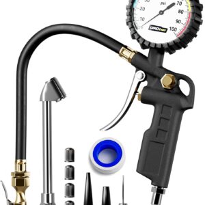 Tire Inflator with Pressure Gauge – Large Glow Dial, Swivel Air Chuck with Gauge and Air Compressor Accessories – 100 PSI