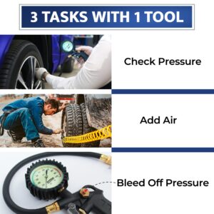 Tire Inflator with Pressure Gauge – Large Glow Dial, Swivel Air Chuck with Gauge and Air Compressor Accessories – 100 PSI