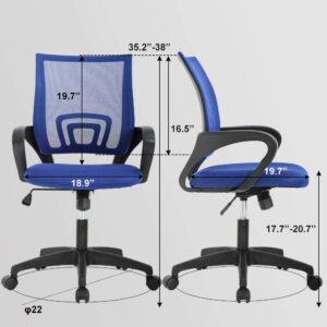 Office Chair Desk Chair Mesh Computer Chair with Lumbar Support Modern Executive Adjustable Chair Task Rolling Swivel Ergonomic Chair for Women Adults(Blue)