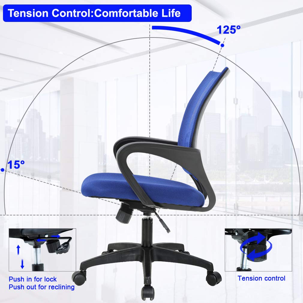 Office Chair Desk Chair Mesh Computer Chair with Lumbar Support Modern Executive Adjustable Chair Task Rolling Swivel Ergonomic Chair for Women Adults(Blue)