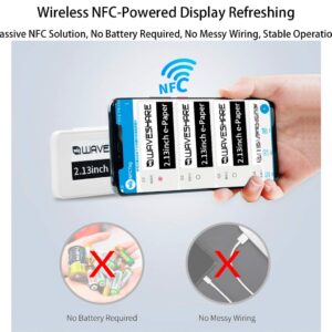 waveshare 2.13 inch Passive NFC-Powered e-Paper,250×122 Pixel, No Battery Required No Messy Wiring Novel Passive NFC Tech Wireless Powering & Data Transfer APP Provided