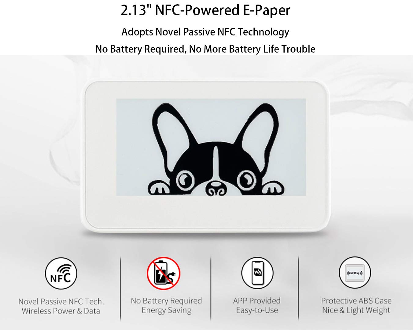 waveshare 2.13 inch Passive NFC-Powered e-Paper,250×122 Pixel, No Battery Required No Messy Wiring Novel Passive NFC Tech Wireless Powering & Data Transfer APP Provided