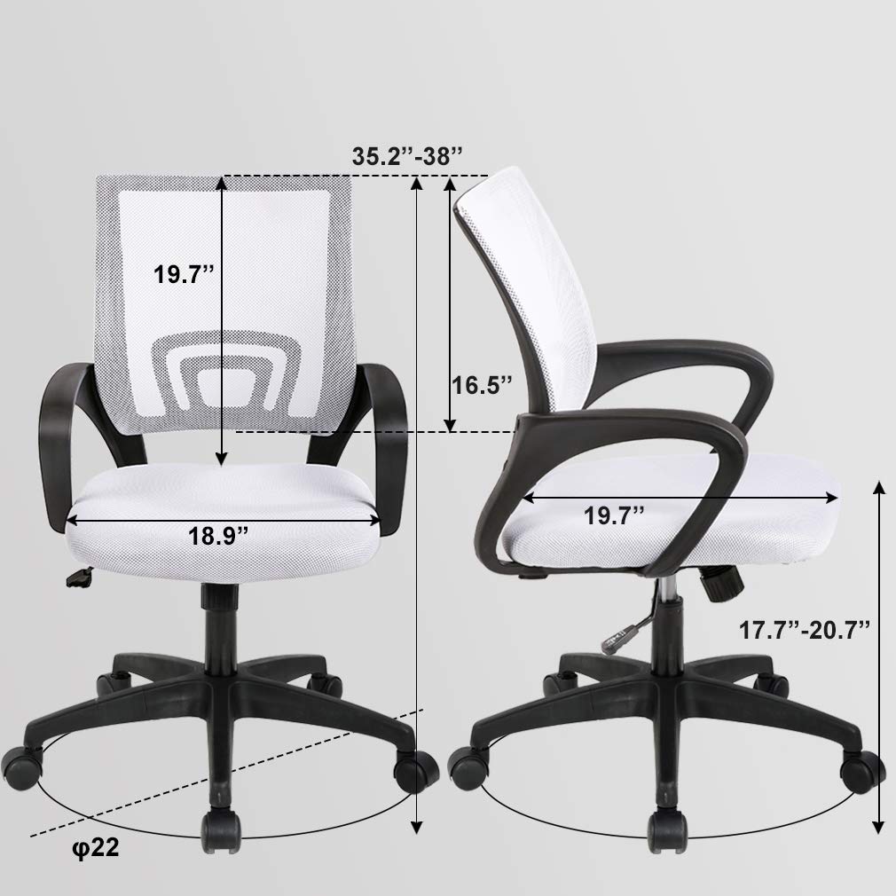 Home Office Chair Ergonomic Desk Chair Mesh Computer Chair with Lumbar Support Armrest Executive Rolling Swivel Adjustable Mid Back Task Chair for Women Adults (White)