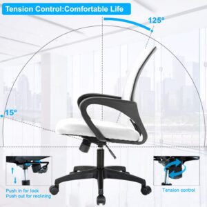 Home Office Chair Ergonomic Desk Chair Mesh Computer Chair with Lumbar Support Armrest Executive Rolling Swivel Adjustable Mid Back Task Chair for Women Adults (White)