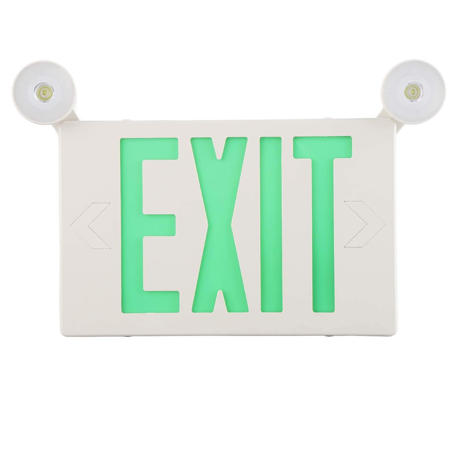 EXITLUX 1 Pack Green Led Exit Sign with Emergency Lighting Battery Backp -Two LED Adjustable Head -120V/277V-UL Listed-Exit Lighting -Dual LED Lamp ABS Fire Resistance for Power Failure.