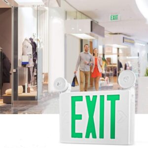 EXITLUX 1 Pack Green Led Exit Sign with Emergency Lighting Battery Backp -Two LED Adjustable Head -120V/277V-UL Listed-Exit Lighting -Dual LED Lamp ABS Fire Resistance for Power Failure.