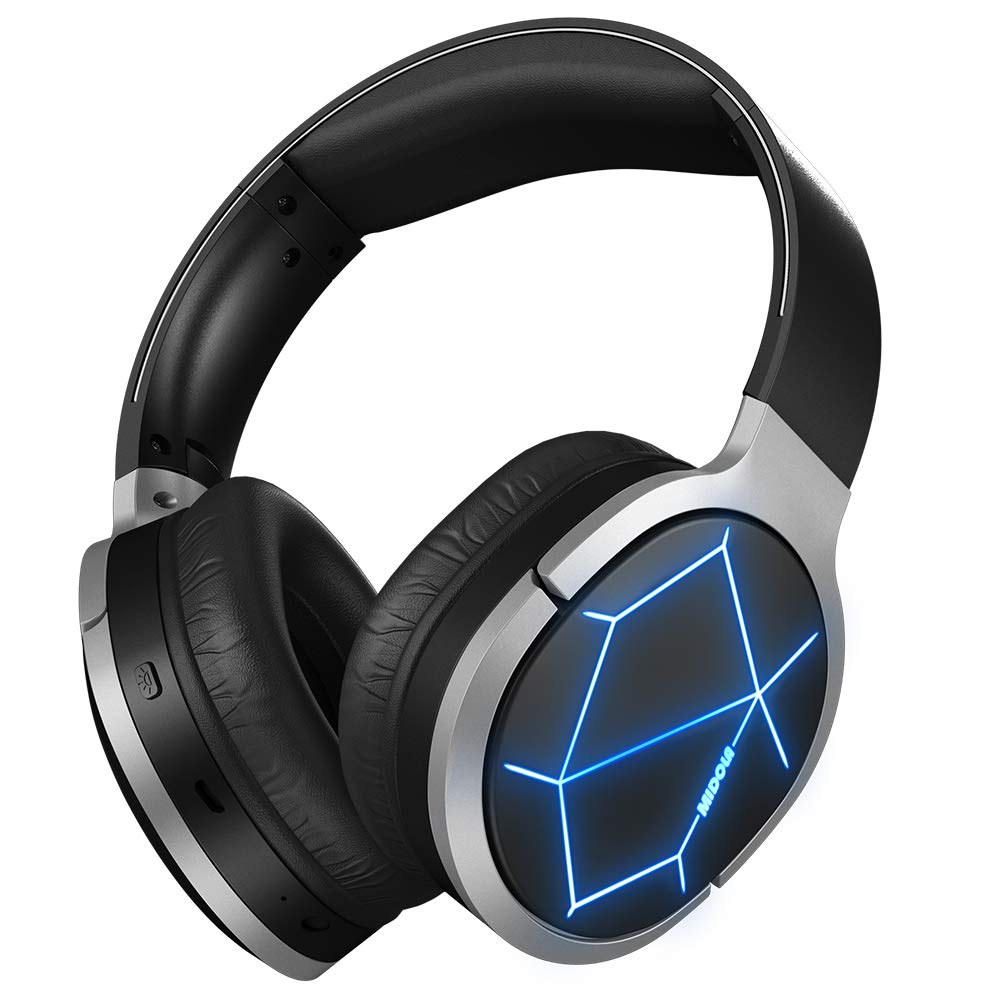 MIDOLA Headphone Bluetooth 5.0 Wireless LED Light DJ Over-Ear Foldable w/Mic Hi-Fi Audio, Deep Bass, Soft Protein Ear Cups 30-35H Playtime for Travel Home Office Cellphone Pad Notebook Black