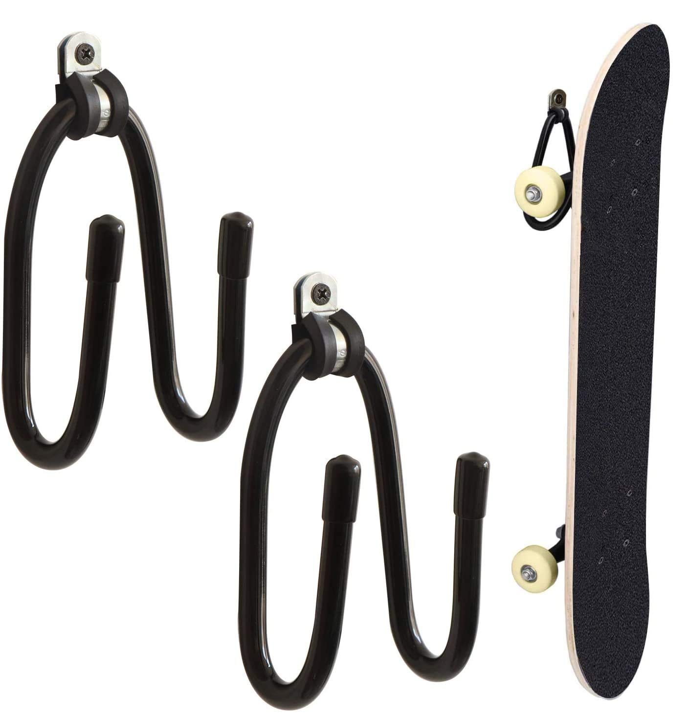 Kesywale 2 Pack Skateboard Wall Mount Adjustable Hanger Holder Hook Rack Display for Guitar, Skateboards, Longboards, Skis, Snowboards, Water Skis and More (2)