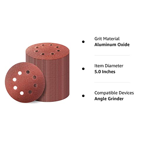 100PCS 5 Inch 8 Hole Hook and Loop Sanding Discs Sandpaper, 60 80 120 180 240 320 400 Grits Sand Paper for Random Orbital Sander