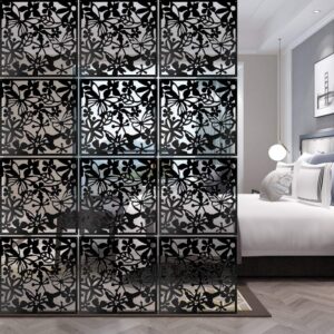 anminy 24 pcs hanging room divider flower carving pattern panels decorative wall screen panel hollow out design for living dining room kitchen bedroom office restaurant home hotel decor - black+white