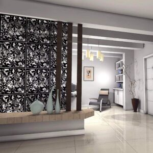 ANMINY 24 PCS Hanging Room Divider Flower Carving Pattern Panels Decorative Wall Screen Panel Hollow Out Design for Living Dining Room Kitchen Bedroom Office Restaurant Home Hotel Decor - Black+White