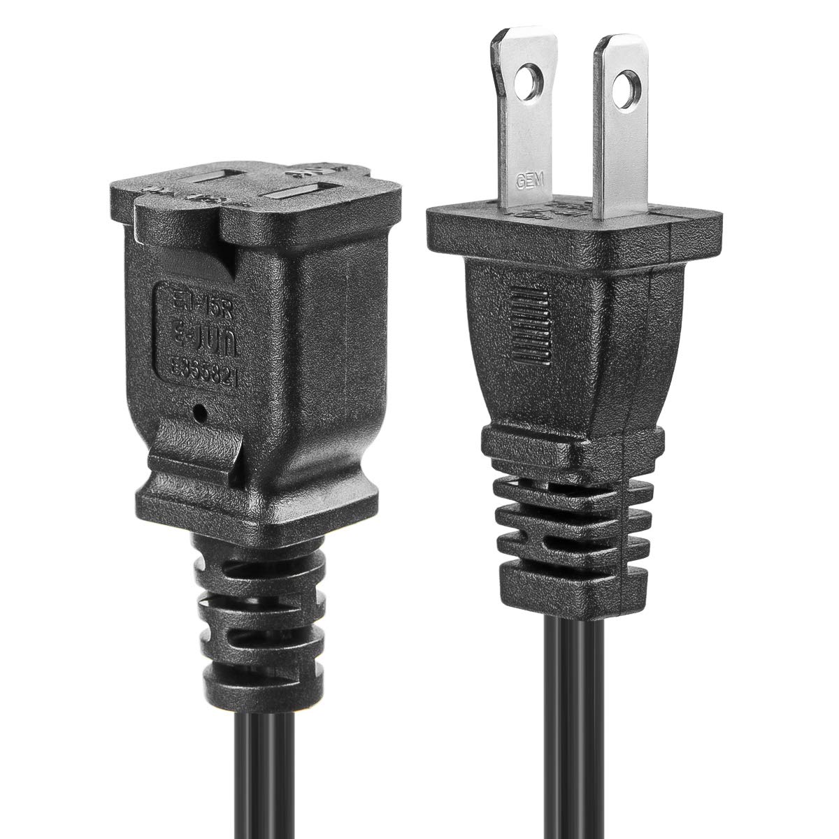 2 Pack Short US AC Power Extension Cable Cord SPT-2 16AWG/2C 125V 13A 2-Prong Polarized Male to Female Extension Cord for NEMA 1-15P to NEMA 1-15R 1FT