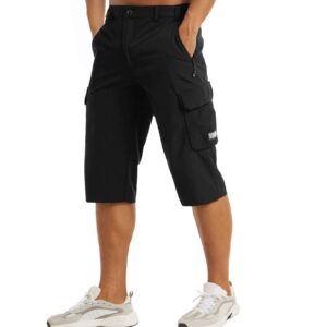 MAGCOMSEN Athletic Shorts for Men with Pockets 3/4 Casual Cargo Shorts Running Shorts Cropped Pants Hiking Fishing Shorts for Men Black