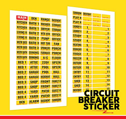 Linelax Circuit Breaker Box Labels – 129 Weatherproof Fuse Box Stickers