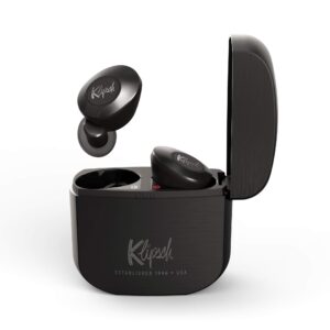 klipsch t5 ii true wireless bluetooth 5.0 earphones in gunmetal with transparency mode, beamforming mics, best fitting ear tips, and 32 hours of battery life in a slim charging case