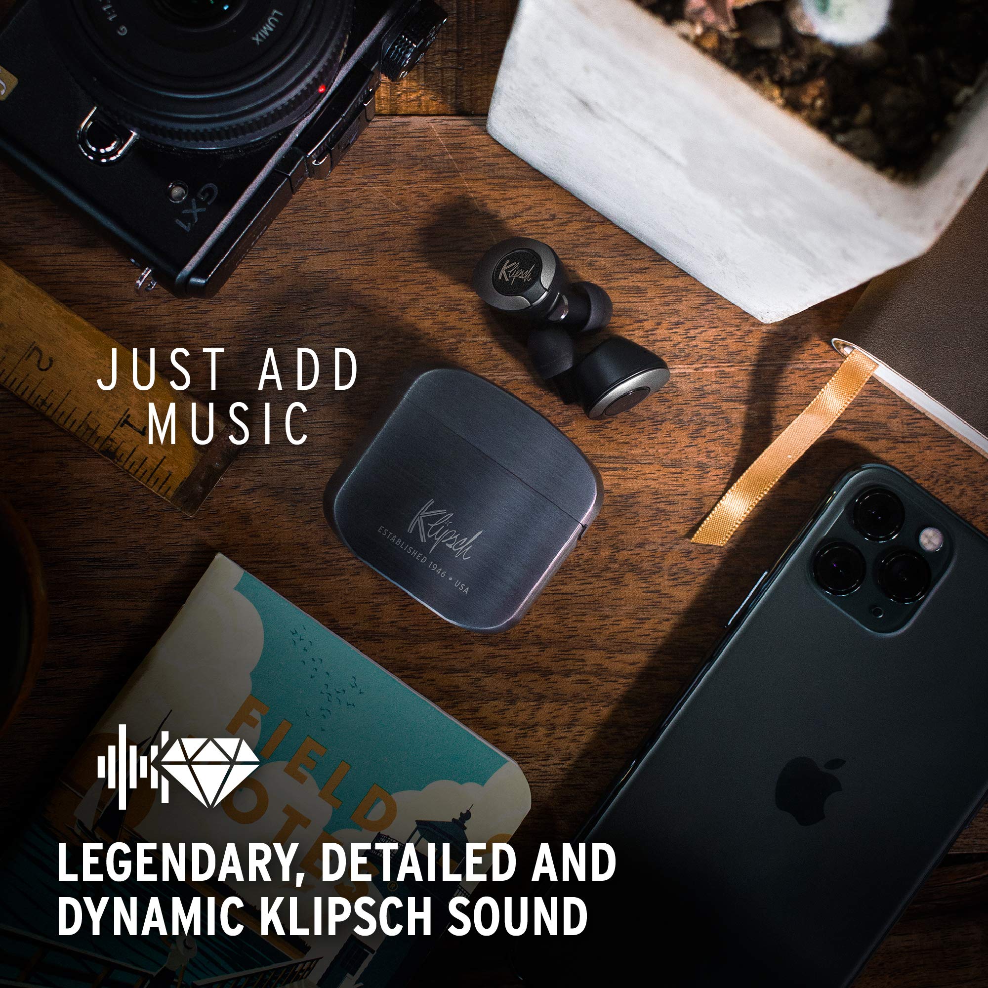 Klipsch T5 II True Wireless Bluetooth 5.0 Earphones in Gunmetal with Transparency Mode, Beamforming Mics, Best Fitting Ear Tips, and 32 Hours of Battery Life in a Slim Charging Case