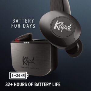 Klipsch T5 II True Wireless Bluetooth 5.0 Earphones in Gunmetal with Transparency Mode, Beamforming Mics, Best Fitting Ear Tips, and 32 Hours of Battery Life in a Slim Charging Case