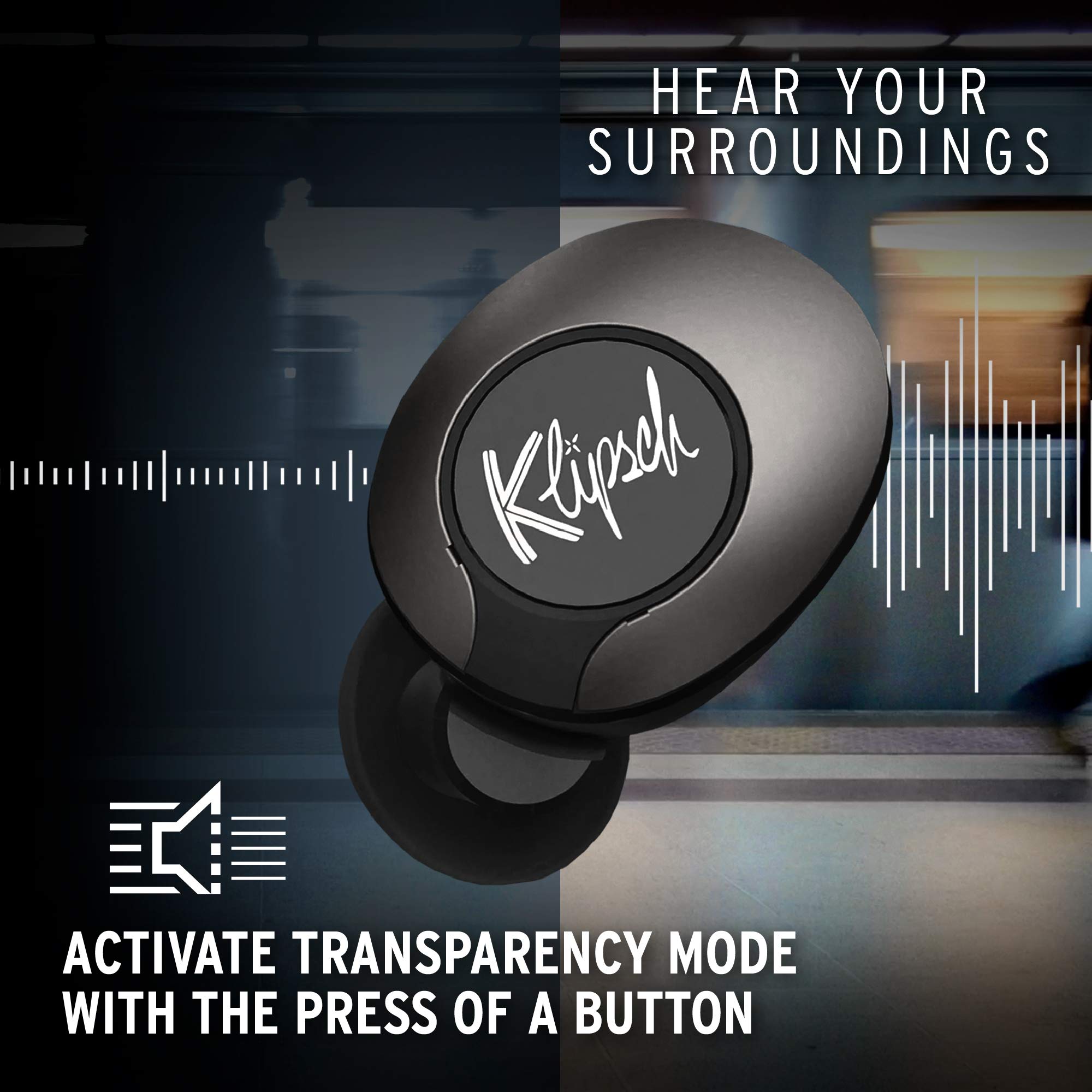 Klipsch T5 II True Wireless Bluetooth 5.0 Earphones in Gunmetal with Transparency Mode, Beamforming Mics, Best Fitting Ear Tips, and 32 Hours of Battery Life in a Slim Charging Case