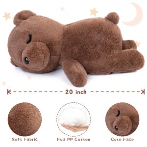 Tezituor Big Teddy Bear Stuffed Animals Plush Toy, Soft Sleeping Teddy Bear Plush Pillow, Cute Brown Stuffed Koala Bear Toy for Kids, 20 inch