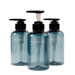yeeco shampoo pump bottle,10oz/300ml clear blue 3 packs shampoo bottles refillable shampoo and conditioner bottles dispenser for bathroom, kitchen, hotel