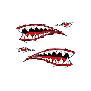 moocy 2pcs shark teeth mouth kayak stickers，kayak decals waterproof diy funny graphics accessories for kayak canoe fishing boat car truck jet ski hobie dagger ocean boat decoration