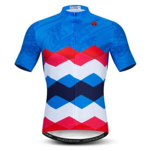 men's cycling jersey short sleeve bike shirt riding tops outdoor mtb bicycle clothing l blue red