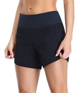 jhsnjnr women's stretch lounge travel shorts elastic waist comfy workout shorts with pockets -5 inches navy m