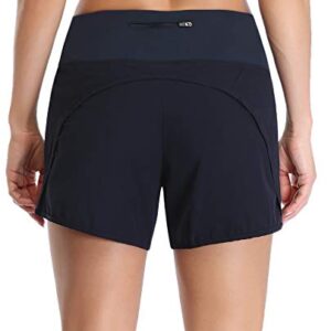 Jhsnjnr Women's Stretch Lounge Travel Shorts Elastic Waist Comfy Workout Shorts with Pockets -5 Inches Navy M