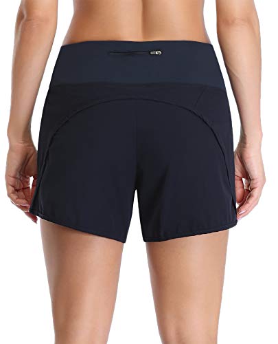 Jhsnjnr Women's Stretch Lounge Travel Shorts Elastic Waist Comfy Workout Shorts with Pockets -5 Inches Navy M