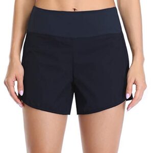 Jhsnjnr Women's Stretch Lounge Travel Shorts Elastic Waist Comfy Workout Shorts with Pockets -5 Inches Navy M