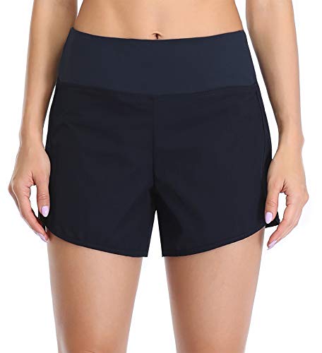 Jhsnjnr Women's Stretch Lounge Travel Shorts Elastic Waist Comfy Workout Shorts with Pockets -5 Inches Navy M