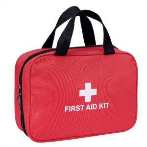 first aid kit - 230 piece - for car, home, travel, camping, office or sports | red bag/reflective cross, fully stocked with essential supplies for emergency and survival