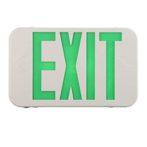 exitlux led exit light,commercial emergency lighting fixtures,combo exit sign with backup battery,ul listed,rounded square,universal mounting,for corridor hallway,double face green letters