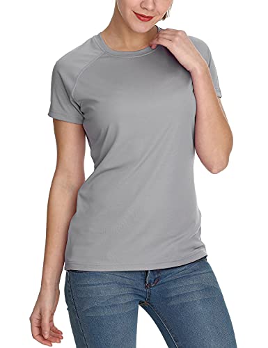 BALEAF Women's UPF 50+ UV Protection Shirts Short Sleeve T-Shirts SPF Sun Shirts Quick Dry Outdoor Performance Tops Light Grey Size S