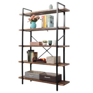 jaxsunny industrial 5-tier open storage bookshelf bookcase organizer furniture with metal frame for home, living room, office, bedroom, stable, rustic brown